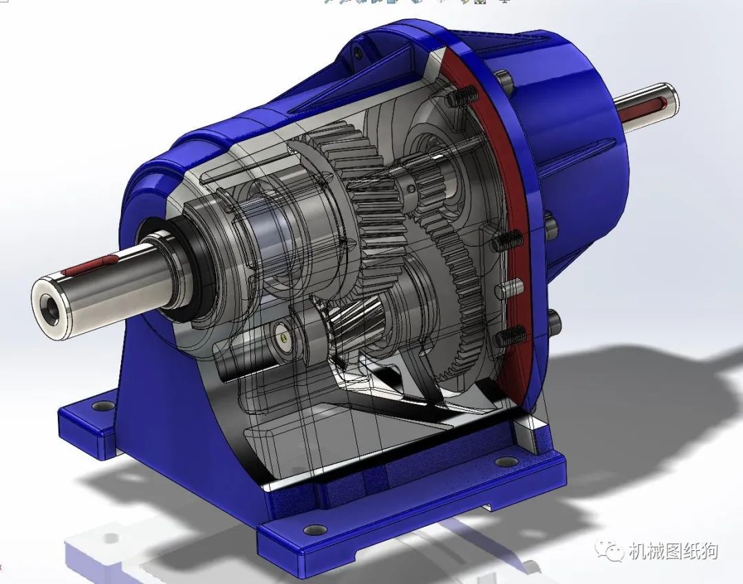 【差减变速器】gearbox直齿轮斜齿轮传动箱3D图纸 Solidworks设计